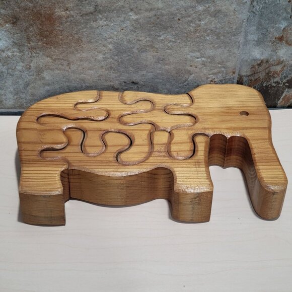 Vintage Standing Handmade Wooden Elephant Jigsaw Puzzle - Picture 3 of 11